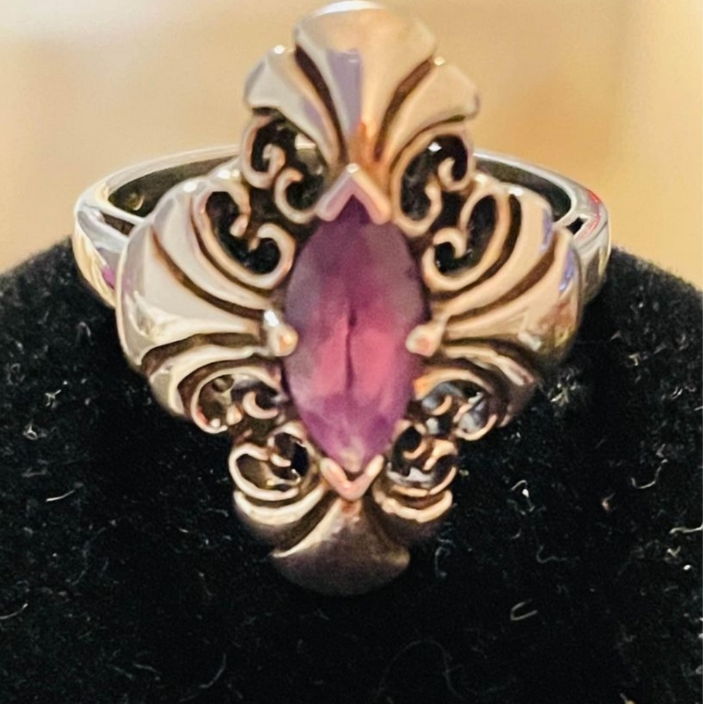 Vintage filagree silver and amythest Ring size 8.5 - Picture 1 of 6